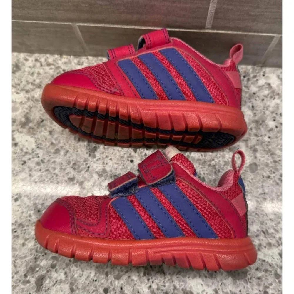 Little Girls Toddler Adidas Pink with Purple Hook & Loop‎ Sneakers/Shoes-Size 5K